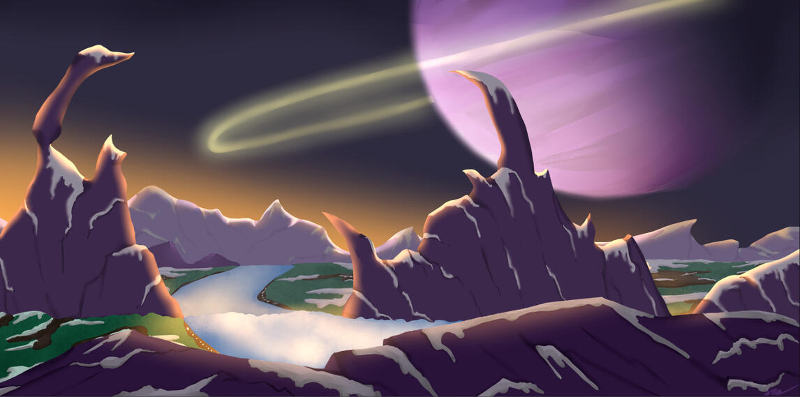 Background design of a valley within the Shamuto Region village Taglovik, from Mission: HomeWorld